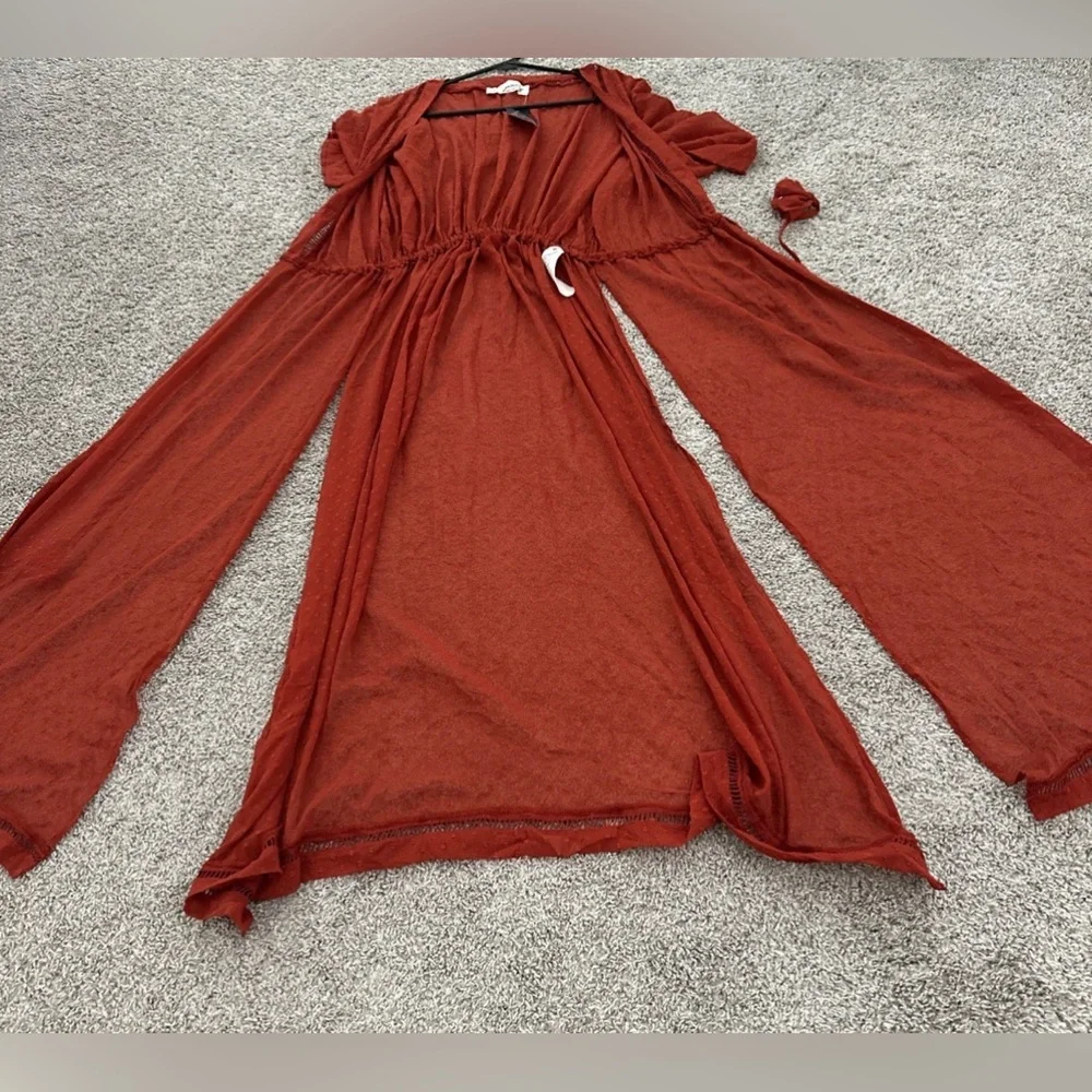Abercrombie & Fitch Rust Maxi Cover Up Dress with Tie Waist